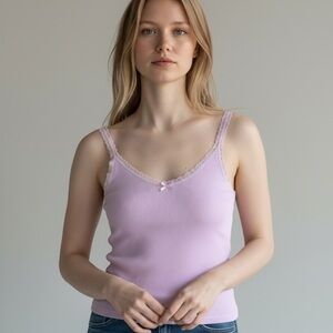 Pink Lace Trim Tank Top